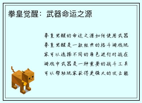 拳皇觉醒：武器命运之源